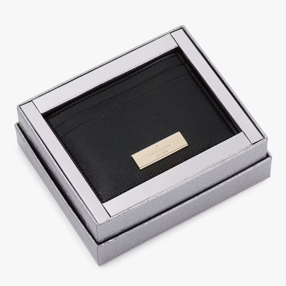 NWT Kate Spade Kenzie Small Boxed Cardholder in Black Leather